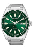 Citizen Eco Drive Vintage Green Dial Silver Steel Strap Watch For Men - AW1598-70X Authentic Buy Shop Now