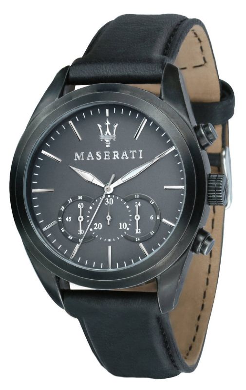 Maserati Traguardo Black Leather Strap Quartz Black Dial Watch For Men - R8871612019 Authentic Buy Shop Now