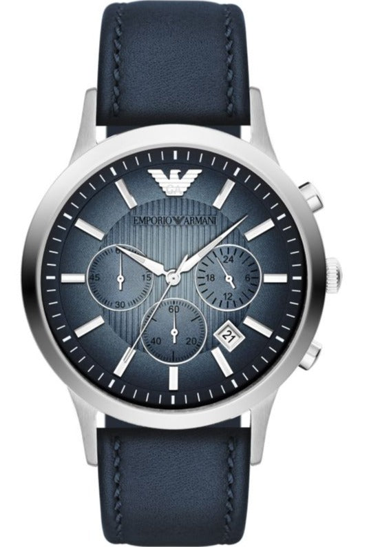 Emporio Armani Classic Chronograph Blue Dial Blue Leather Strap Watch For Men - AR2473 Authentic Buy Shop Now