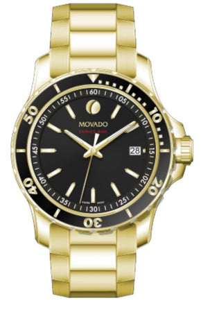 Movado Series 800 Black Dial Gold Steel Strap Watch For Men - 2600145 Authentic Buy Shop Now