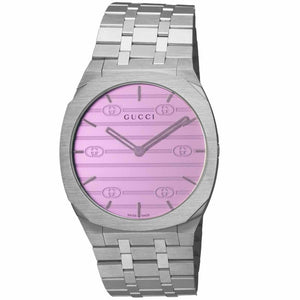 Gucci 25H Quartz Pink Dial Silver Steel Strap Watch for Women - YA163410 Authentic Buy Shop Now