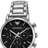 Emporio Armani Chronograph Black Dial Silver Steel Strap Watch For Men - AR1853 Authentic Buy Shop Now