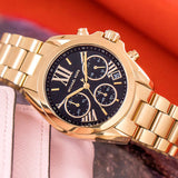 Michael Kors Bradshaw Chronograph Black Dial Gold Steel Strap Watch For Women - MK6959 Authentic Buy Shop Now