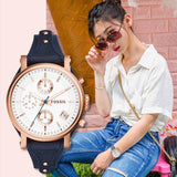 Fossil Original Boyfriend Chronograph White Dial Navy Blue Leather Strap Watch for Women - ES3838 Authentic Buy Shop Now