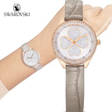 Swarovski Attract Clover Crystals Silver Dial Grey Leather Strap Watch for Women - 5653350 Authentic Buy Shop Now