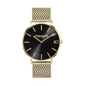Coach Charles Black Dial Gold Mesh Bracelet Watch for Men - 14602440 Authentic Buy Shop Now