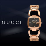 Gucci G Ladies Diamonds Black Dial Rose Gold Steel Strap Watch For Women - YA125512 Authentic Buy Shop Now