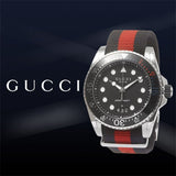 Gucci Dive Black Dial Red & Blue Nylon Strap Watch For Men - YA136210 Authentic Buy Shop Now