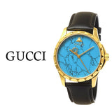 Gucci G Timeless Turquoise Blue Dial Black Leather Strap Watch For Men - YA126462 Authentic Buy Shop Now