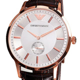 Emporio Armani Classic Analog Silver Dial Brown Leather Strap Watch For Men - AR9101 Authentic Buy Shop Now