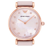 Emporio Armani Gianni T Bar Mother Of Pearl Pink Dial Pink Leather Strap Watch For Women - AR1958 Authentic Buy Shop Now
