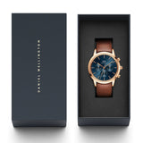 Daniel Wellington Iconic Chronograph Blue Dial Brown Leather Strap Watch For Men - DW00100639 Authentic Buy Shop Now