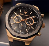 Maserati Stile Black Matte Dial Black Leather Strap Watch For Men - R8871642001 Authentic Buy Shop Now