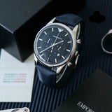Emporio Armani Lambda Chronograph Blue Dial Blue Leather Strap Watch For Men - AR11018 Authentic Buy Shop Now