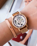 Fossil Boyfriend Automatic Skeleton Rose Gold Dial Rose Gold Steel Strap Watch for Women - ME3065 Authentic Buy Shop Now