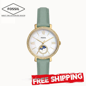 Fossil Jacqueline Analog Moonphase Mother of Pearl White Dial Green Leather Strap Watch for Women - ES5168 Authentic Buy Shop Now