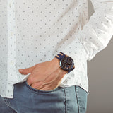 Guess Oasis Blue Dial Blue & Rose Gold Stainless Steel Strap Watch For Men - W0366G4 Authentic Buy Shop Now
