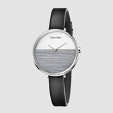 Calvin Klein Rise White Grey Dial Black Leather Strap Watch for Women - K7A231C3 Authentic Buy Shop Now