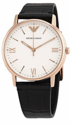 Emporio Armani Kappa Quartz White Dial Black Leather Strap Watch For Men - AR80015 Authentic Buy Shop Now