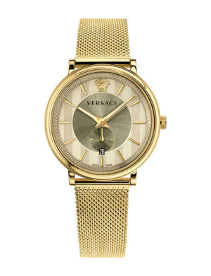 Versace V Circle Quartz Gold Dial Gold Mesh Bracelet Watch For Men - VBQ070017 Authentic Buy Shop Now