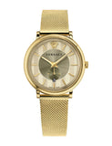 Versace V Circle Quartz Gold Dial Gold Mesh Bracelet Watch For Men - VBQ070017 Authentic Buy Shop Now