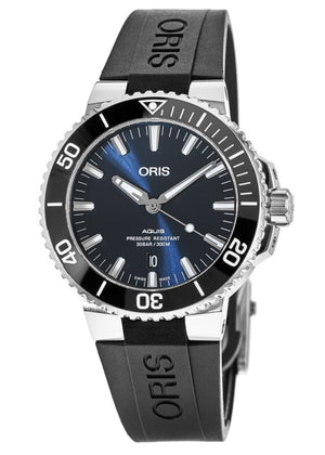Oris Aquis Date Blue Dial Black Rubber Strap Watch for Men - 0173377304152-0742464EB Authentic Buy Shop Now