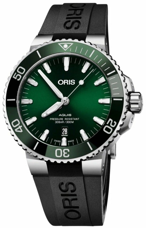 Oris Aquis Date Green Dial Black Rubber Strap Watch for Men - 0173377304157-0742464EB Authentic Buy Shop Now