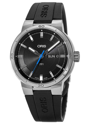 Oris TT1 Day Date Black Dial Black Rubber Strap Watch for Men - 0173577524154-0742406FC Authentic Buy Shop Now