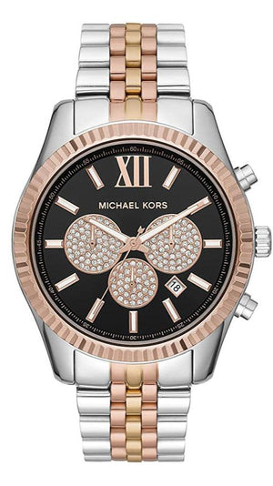 Michael Kors Lexington Chronograph Crystals Black Dial Two Tone Steel Strap Watch for Men - MK8714 Authentic Buy Shop Now