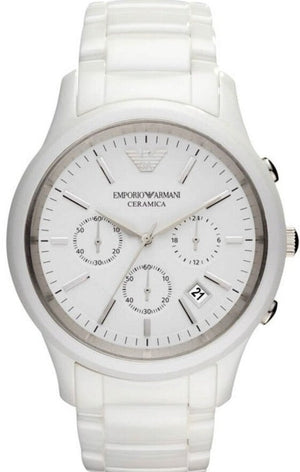 Emporio Armani Ceramica Chronograph White Dial White Strap Watch For Men - AR1453 Authentic Buy Shop Now