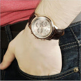 Guess Horizon Quartz Champagne Dial Brown Leather Strap Watch For Women - W0380G4 Authentic Buy Shop Now