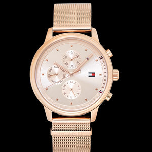 Tommy Hilfiger Blake Chronograph Rose Gold Dial Rose Gold Mesh Bracelet Watch For Women - 1781907 Authentic Buy Shop Now