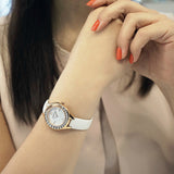 Swarovski Lovely Crystals Mother of Pearl Dial White Leather Strap Watch for Women - 5242904 Authentic Buy Shop Now
