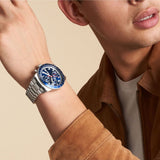 Fossil Sport Tourer Chronograph Blue Dial Silver Steel Strap Watch for Men - FS6047 Authentic Buy Shop Now