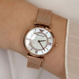 Emporio Armani Gianni T Bar Mother of Pearl Dial Rose Gold Mesh Bracelet Watch For Women - AR11320 Authentic Buy Shop Now