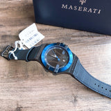 Maserati Potenza Black Dial 42mm Blue Leather Strap Watch For Men - R8851108007 Authentic Buy Shop Now