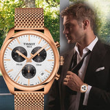 Tissot T Classic PR 100 Chronograph Silver Dial Rose Gold Mesh Bracelet Watch For Men - T101.417.33.031.01 Authentic Buy Shop Now
