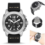 Fossil Modern Machine Chronograph Black Dial Black Leather Strap Watch for Men - FS4928 Authentic Buy Shop Now