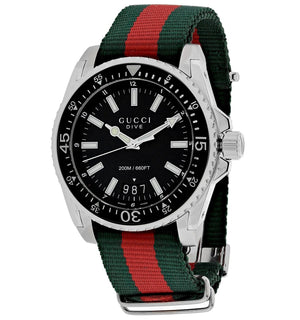 Gucci Dive Black Dial Two Tone NATO Strap Watch For Men - YA136206 Authentic Buy Shop Now