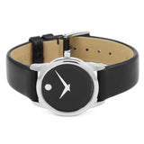 Movado Museum Classic Black Dial Black Leather Strap Watch For Women - 0606503 Authentic Buy Shop Now