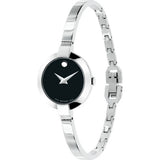 Movado Bela Black Dial Silver Steel Strap Watch For Women - 0606595 Authentic Buy Shop Now