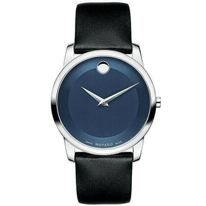 Movado Museum Classic Blue Dial Black Leather Strap Watch for Men - 606610 Authentic Buy Shop Now