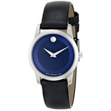 Movado Museum Blue Dial Black Leather Strap Watch For Women - 0606611 Authentic Buy Shop Now