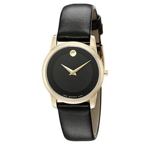 Movado Museum Classic Black Dial Black Leather Strap Watch For Women - 0606877 Authentic Buy Shop Now