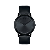Movado Sapphire Black Dial Black Leather Strap Watch for Men - 606884 Authentic Buy Shop Now