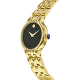 Movado Veturi Black Dial Gold Steel Strap Watch for Women - 0606935 Authentic Buy Shop Now