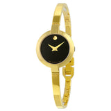 Movado Bela Black Dial Gold Steel Strap Watch For Women - 0606999 Authentic Buy Shop Now