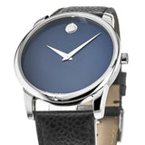 Movado Museum Blue Dial Black Leather Strap Watch For Men - 607013 Authentic Buy Shop Now