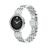 Movado Esperanza 63 Diamonds Black Dial Silver Steel Strap Watch For Women - 0607052 Authentic Buy Shop Now