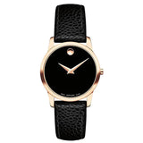Movado Museum Classic Black Dial Black Leather Strap Watch For Women - 607061 Authentic Buy Shop Now